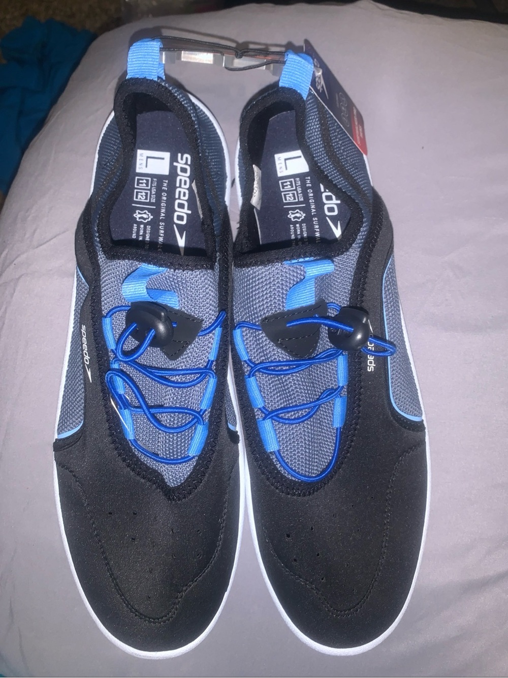 Speedo Men’s Black and Blue Water Shoes - Slip-On Quick-Dry Swim Shoes